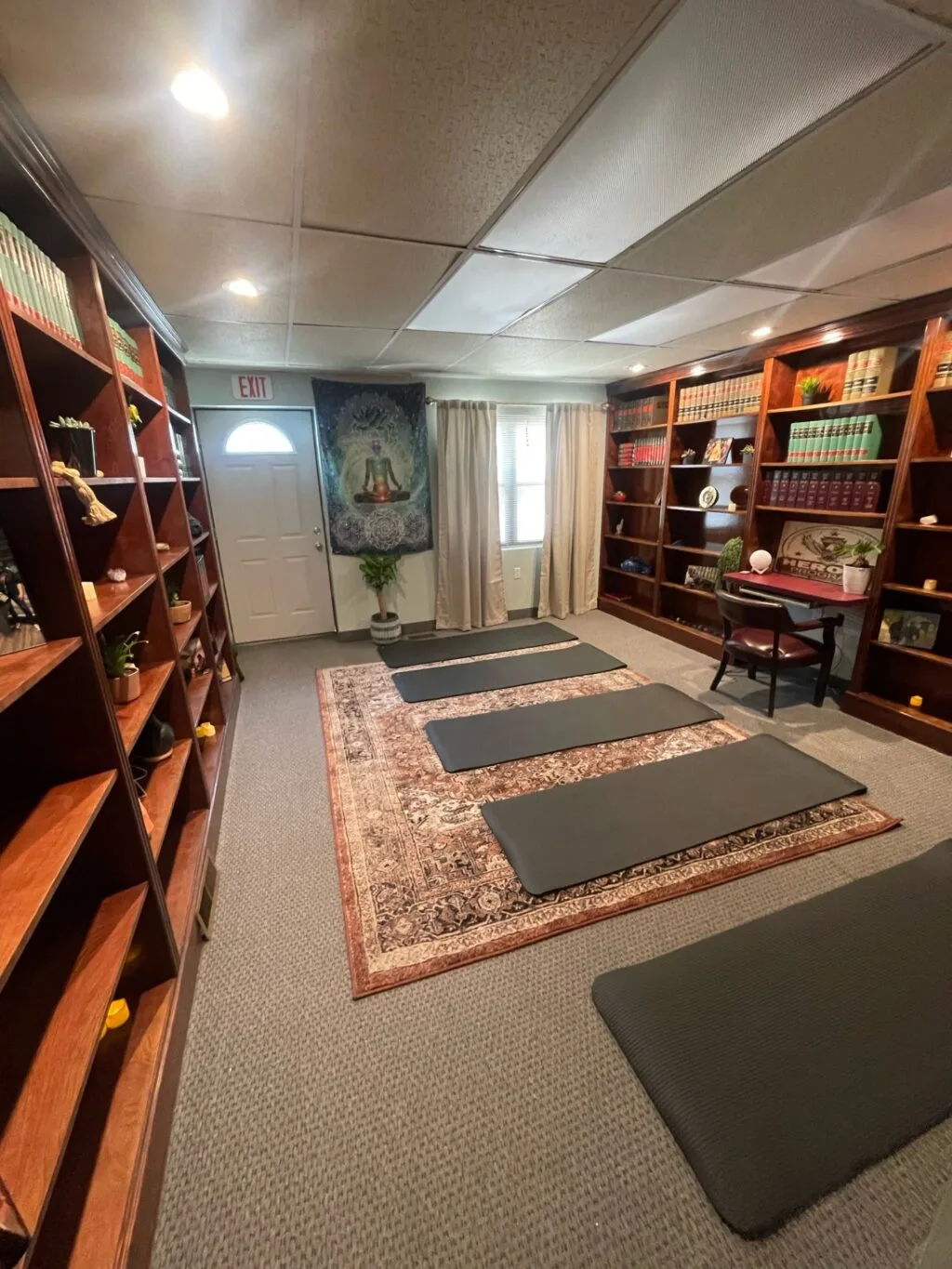 Serene meditation space with mats in a treatment center in Philadelphia.